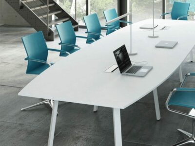 Solera – Barrel Shaped Meeting Table with White Legs