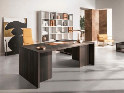 Alora – Wood Finish Executive Desk with Slab Legs with Optional Return & Credenza Unit