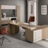 Alora – Wood Finish Executive Desk with Slab Legs with Optional Return & Credenza Unit