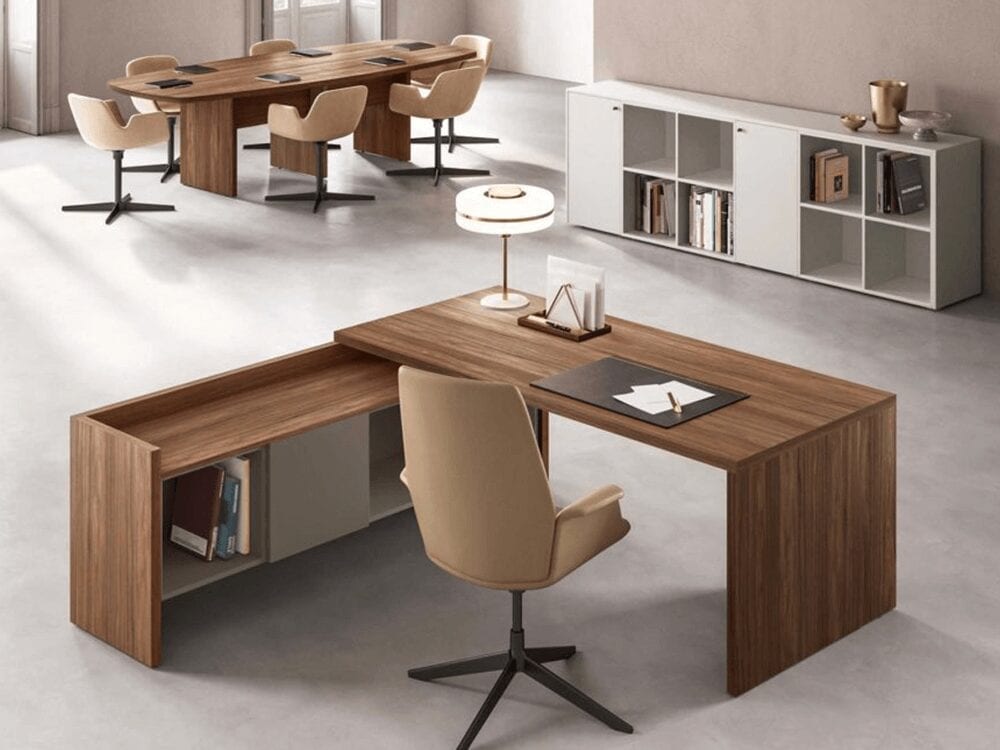 Seoul – Wood Finish Executive Desk with Side Unit