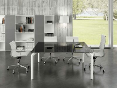 Hue – Glass Executive Desk with White Legs