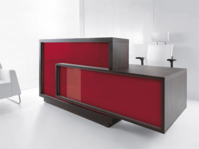 Contemporary Reception Desk With Wheelchair Access – Antole Chestnut Burgundy Right