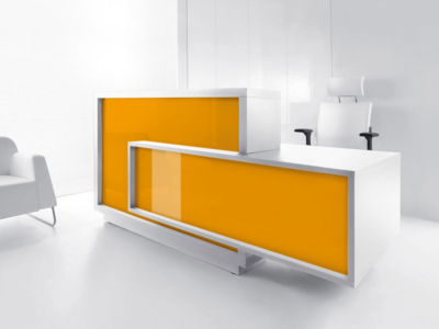 Contemporary Reception Desk With Wheelchair Access – Antole White Orange Right