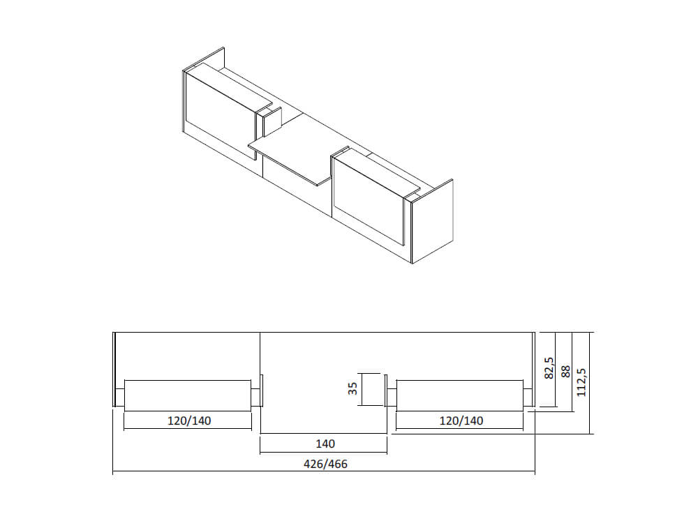 Nero 3 - Straight Reception Desk with Middle Low Counter