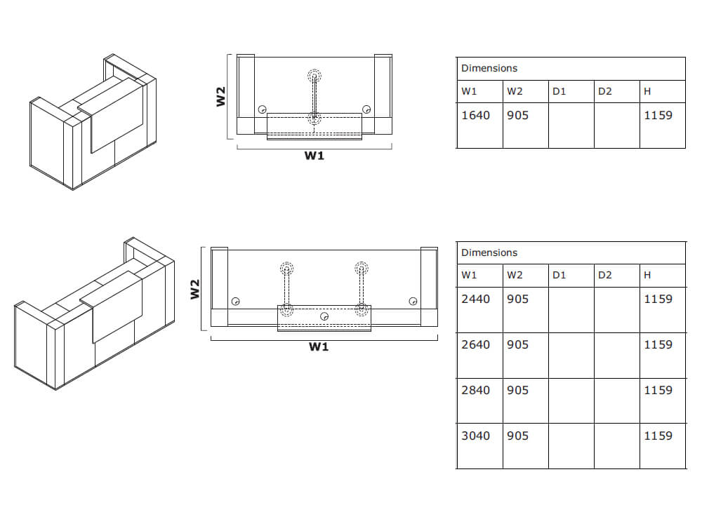 Andreas 7 – Straight Reception Desk with Gloss Corners and Overhang Panel