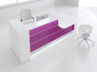 Alba 7 – Green Lacquered Reception Desk in White with wheelchair access