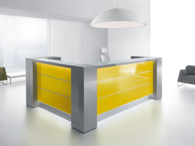 Grey Reception Desk With White Front–altair At 5 Yellow