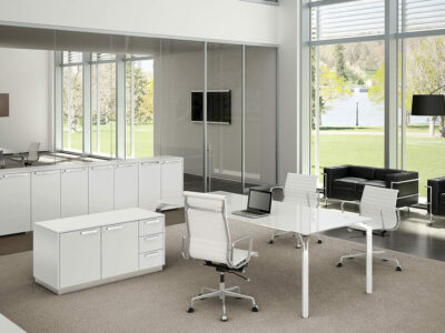 Hue – Glass Executive Desk With White Legs
