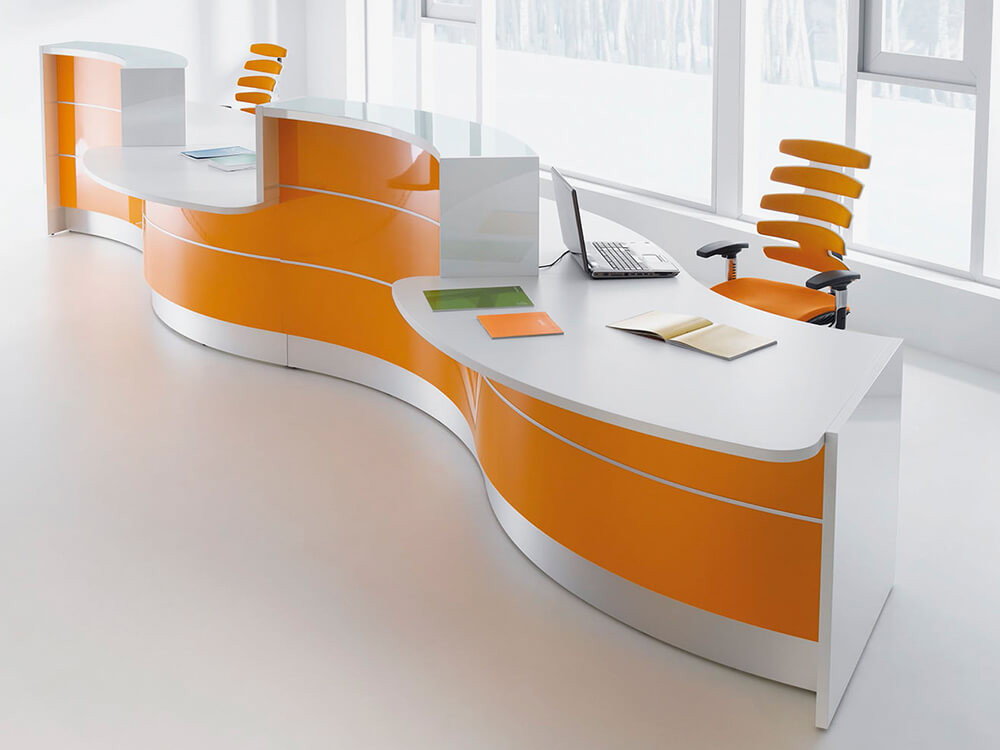 Lois – Wave Reception Desk In Orange Lacquered Front
