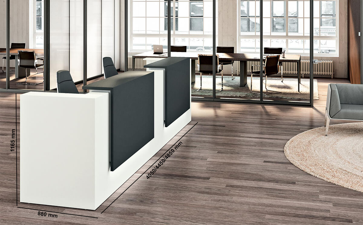 Mona 2 – Large Modular Reception Desk With Overhang Panel Size Img