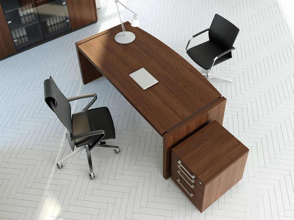 Percy – Bow Front Wood Finish Executive Desk with Optional Return