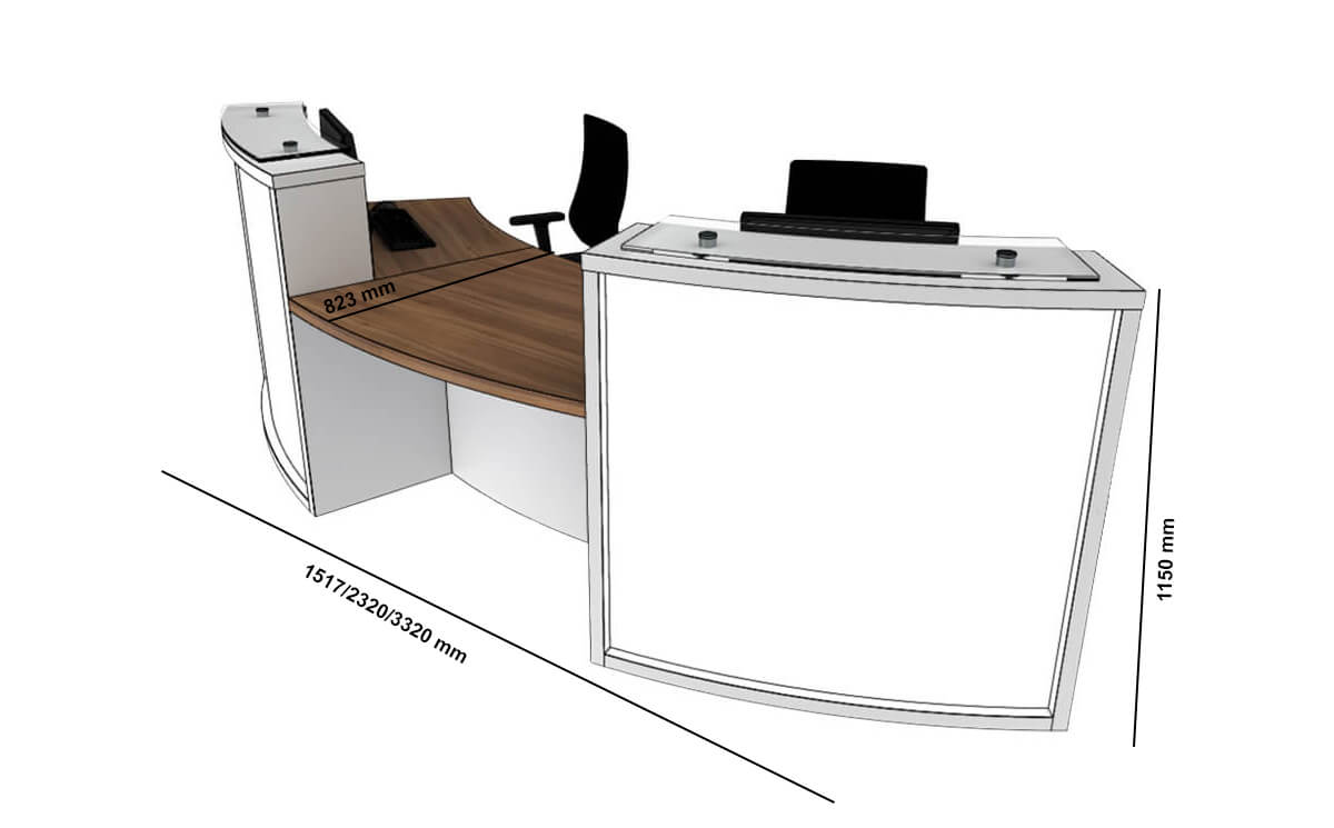 Ophelia 2 – Curved White Reception Desk With Wheelchair Access Unit Size Img