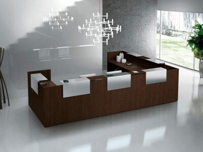 Zeus – Reception Desk in Dark Oak with Overhand Panel