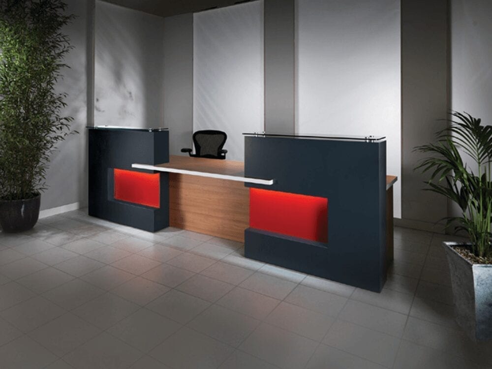 Safa 1 – Reception Desk in Westminster Oak with Black Front