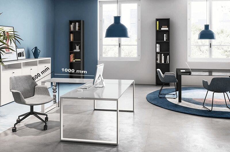 Gus – Ring Leg Glass Executive Desk with Optional Return