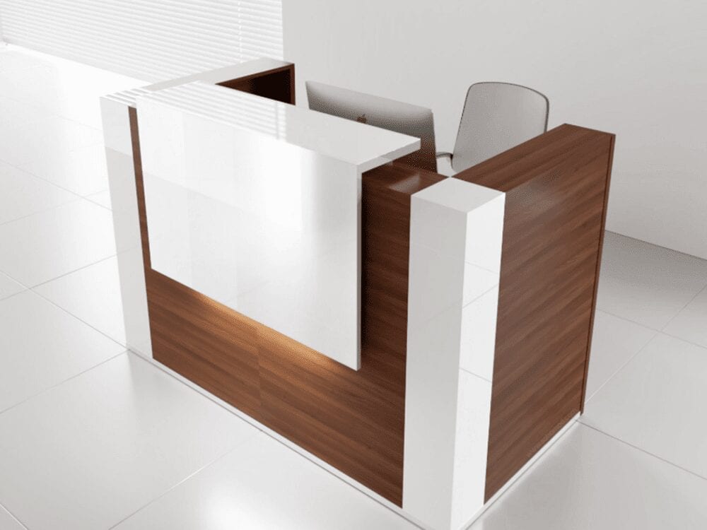 Andreas 7 – Straight Reception Desk with Gloss Corners and Overhang Panel