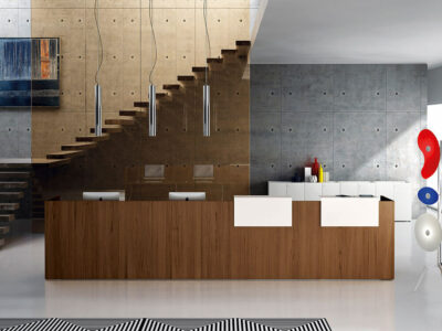 Zeus – Reception Desk In Dark Oak With Overhang Panel 02 Img