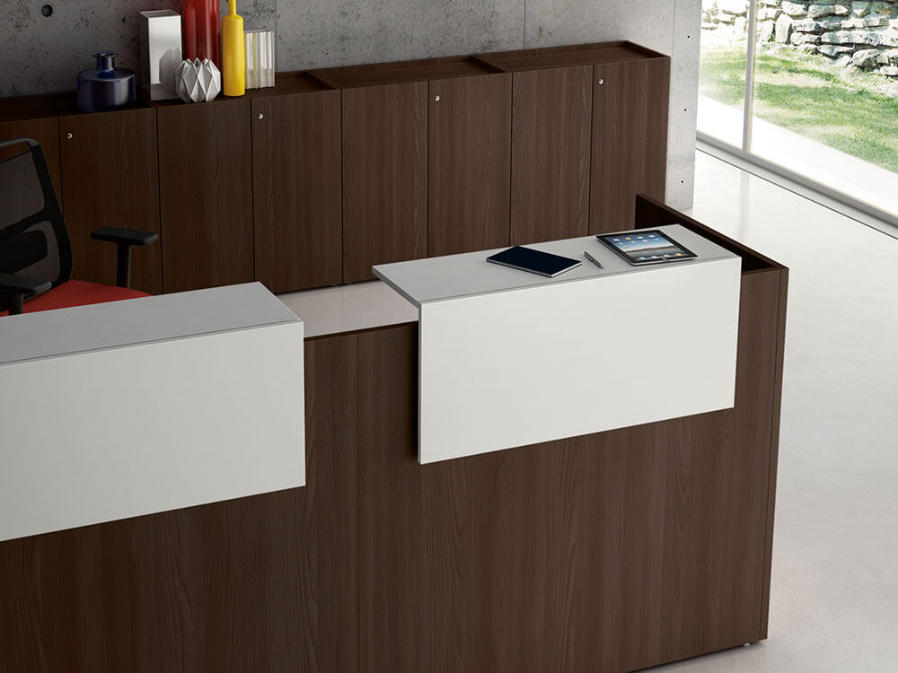 Zeus – Reception Desk In Dark Oak With Overhang Panel 03 Img
