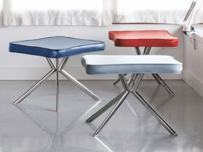 Rome – Leather Stool with Chrome Legs