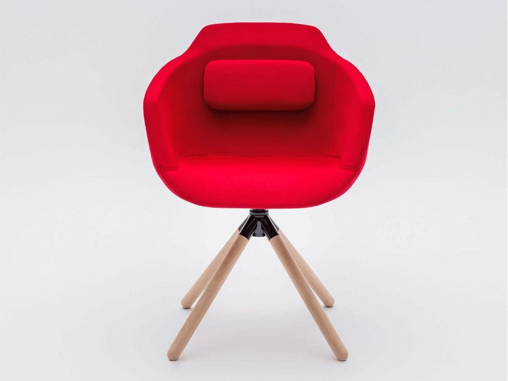Monroe – Multicolour Armchair with Wood Finish Trestle Base