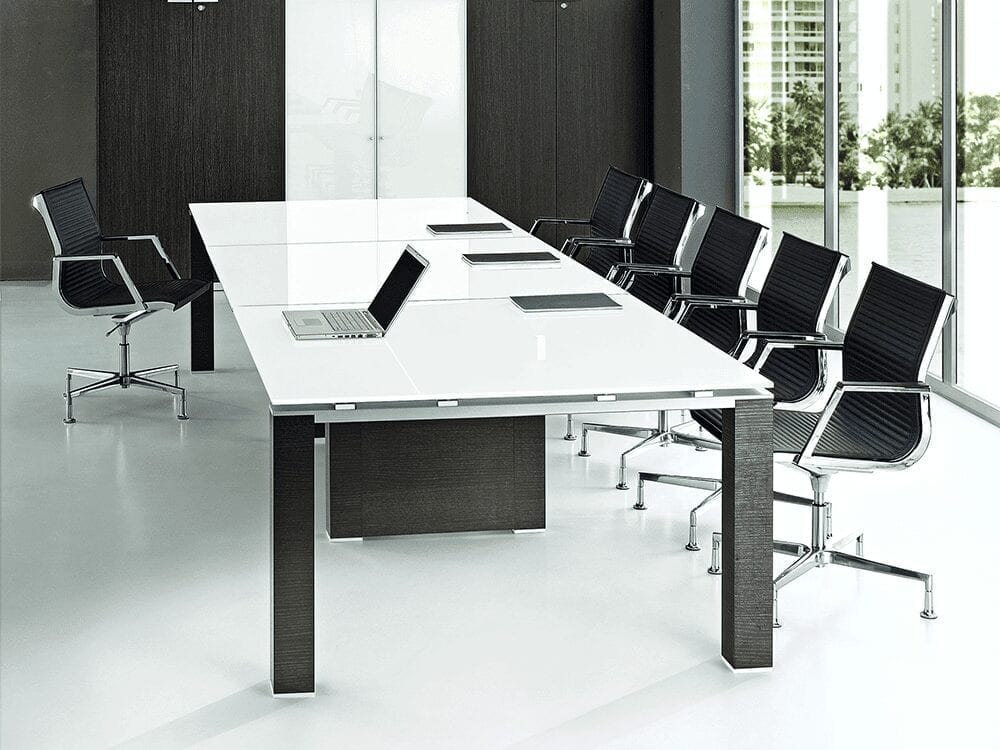 Lustro – White Glass Top Boardroom Table