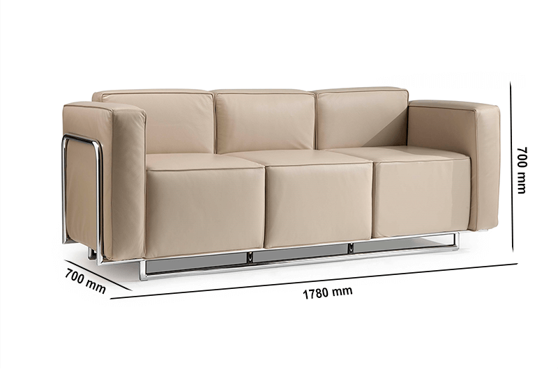 Size Emma – Low Back Three Seater Sofa With Chrome Metal Frame (1)