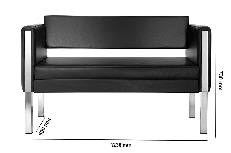 Size Mars – Two Seater Sofa In Leather With Chrome Frame