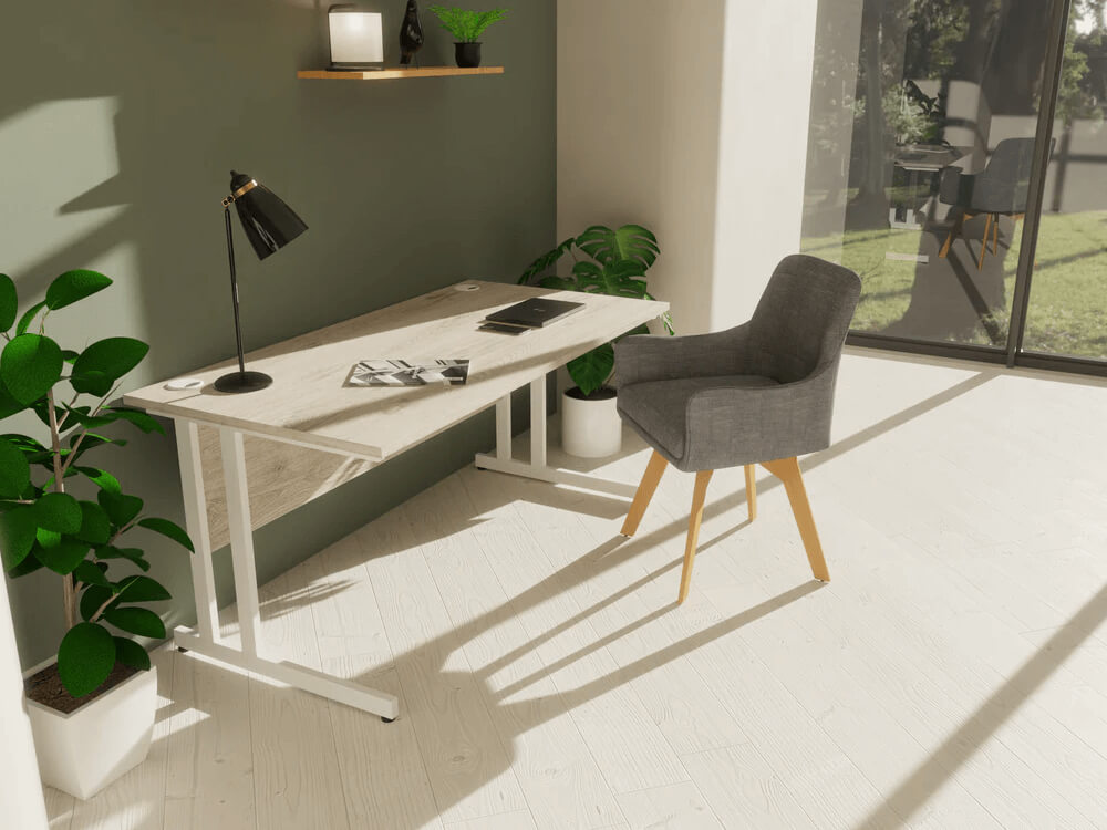 Solo – Grey Fabric Wood Finish Leg Armchair 02 Img