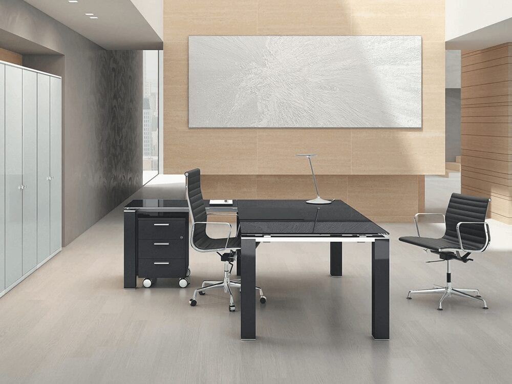 Elegante – Elegant Toughened Glass Top Executive Desk with Optional Return