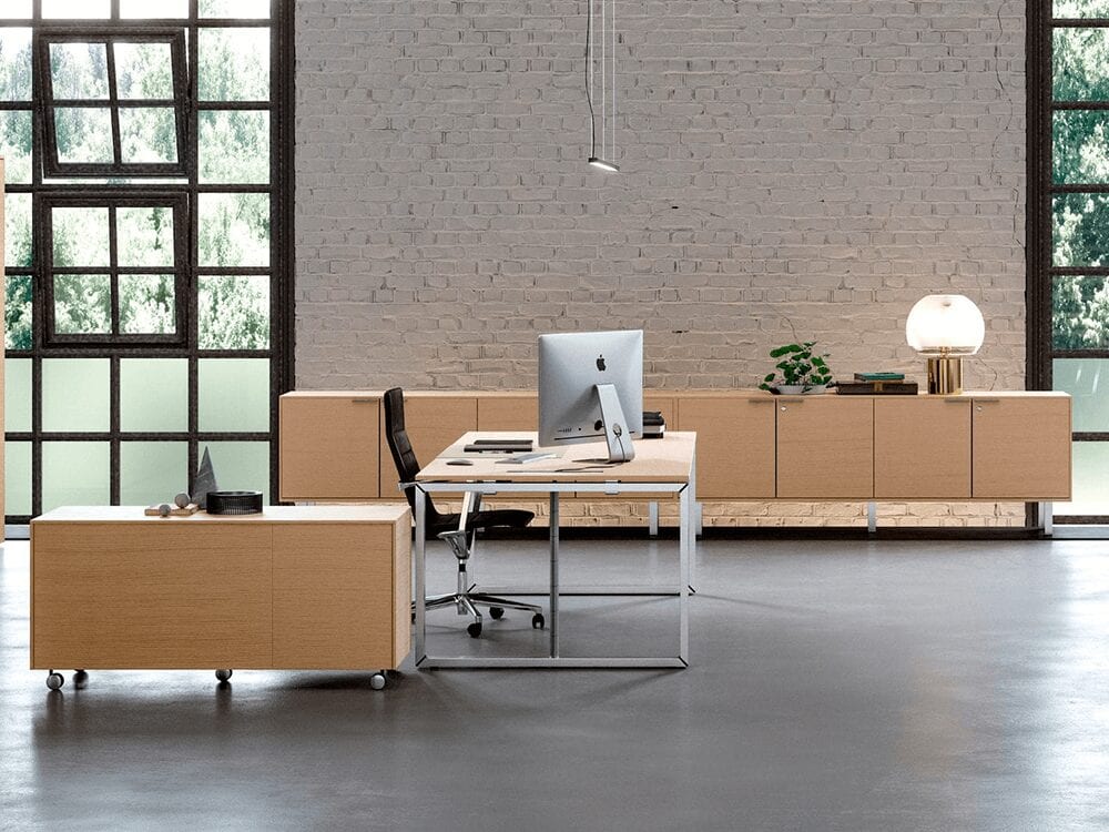 Continuo - Modern Square Leg Executive Desk with Optional Storage Unit in White, Grey or Wood Finish with Square Legs