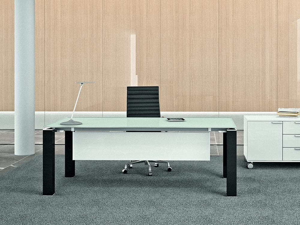 Elegante – Black or White Elegant Toughened Glass Top Executive Desk