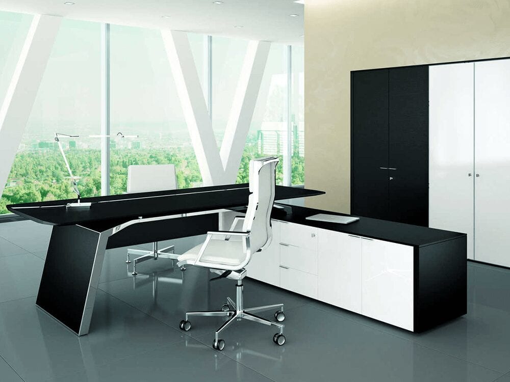 Buy Futura Modern Black Executive Desk With Solid Panel Legs Auraa Design