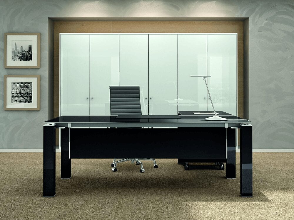 Elegante – Black or White Elegant Toughened Glass Top Executive Desk