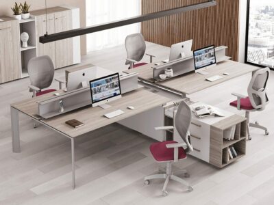 Viviana 2 - Contemporary office workstation desk for 2 or 4 with slim legs