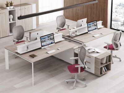 Viviana 2 - Contemporary office workstation desk for 2 or 4 with slim legs
