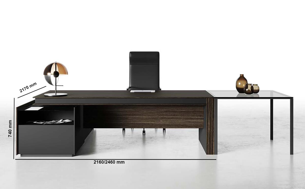 Elena Sturdy Modern Executive Desk With Credenza Unit And Optional Side Glass Table