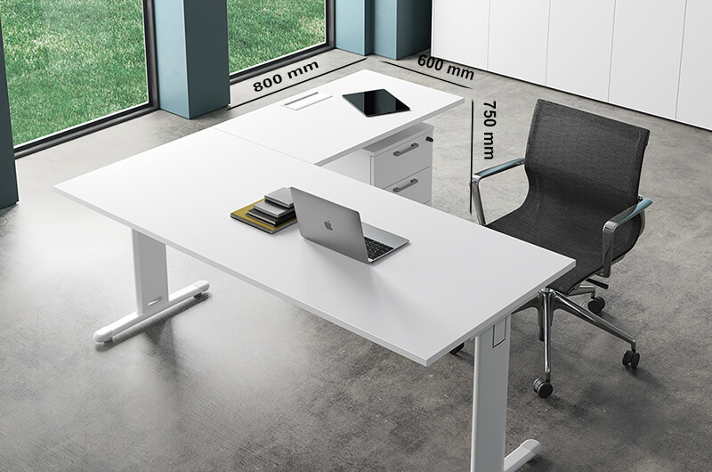 (extension) Monica – White T Leg Office Desk With Cable Management