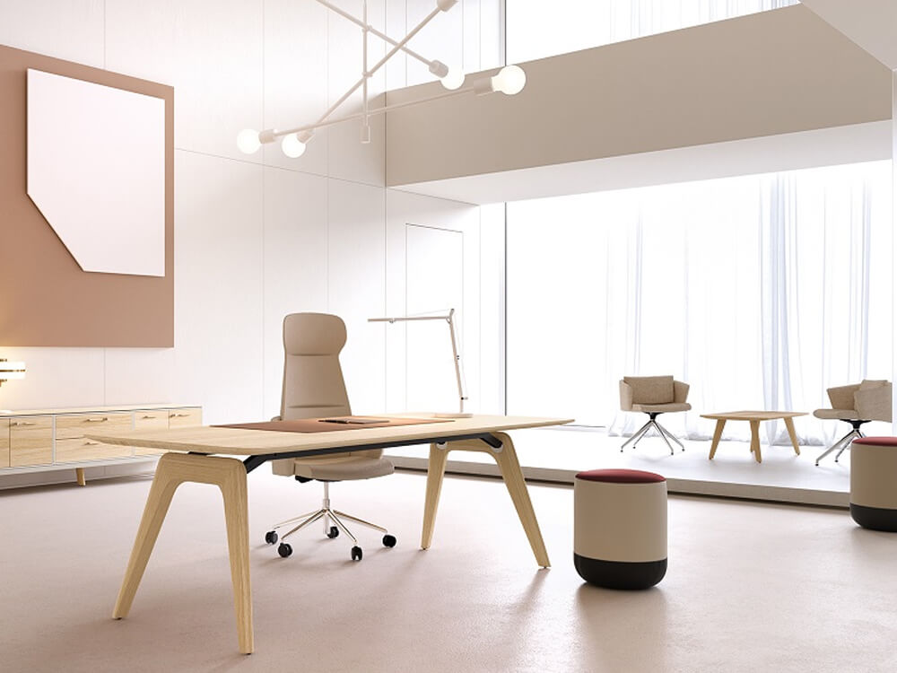 Forza 1 – Modern Sturdy Wood Veneer Oak Top, White, Executive Desk With A Leg