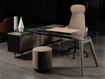 Forza 2 Modern Glass Top Executive Desk With A Leg With Optional Credenza Unit 06