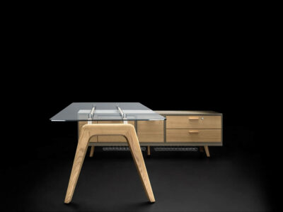 Forza 2 – Modern Glass Top Executive Desk With A Leg