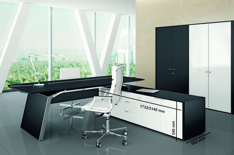 Futura – Modern Black Executive Desk With Solid Panel Legs And Optional Credenza Unit 01