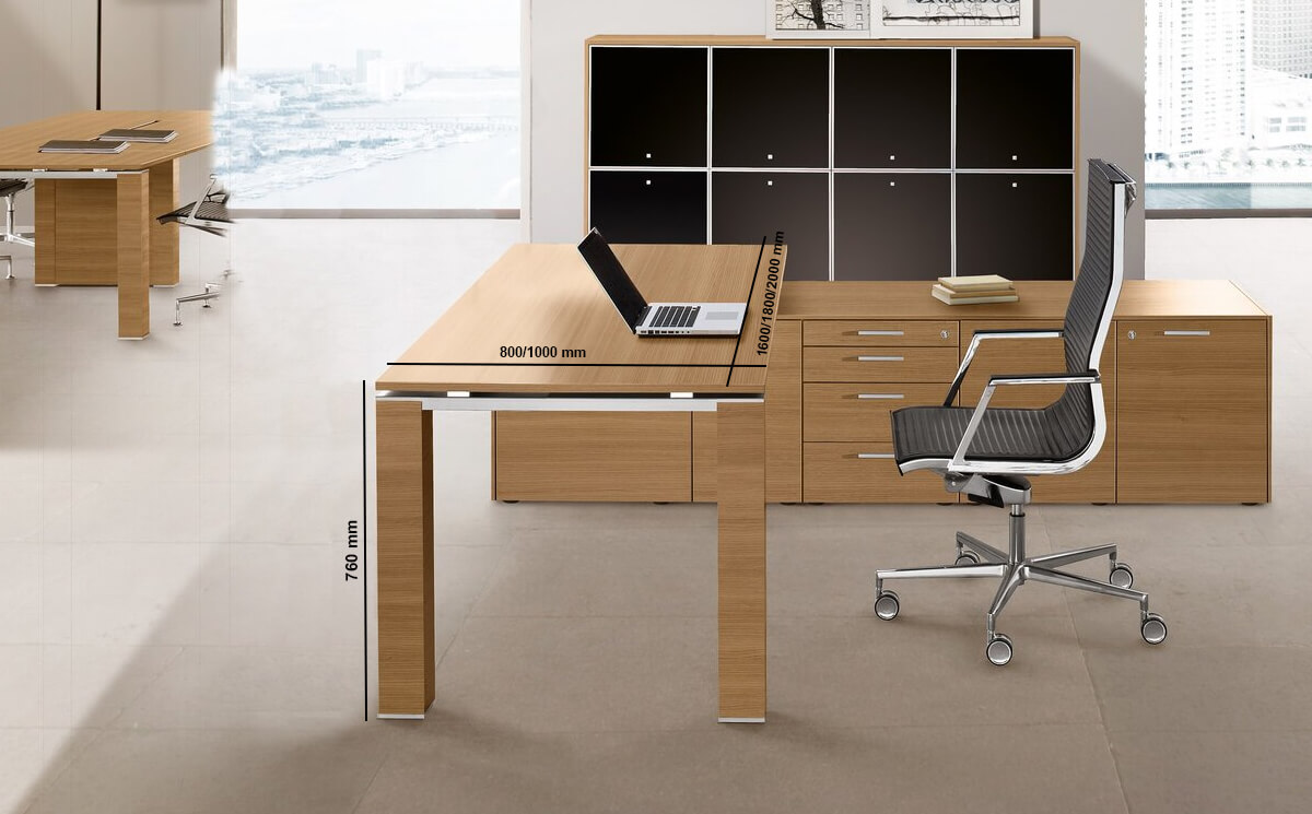 Legnosa – Natural Oak Or Walnut Wood Finish Executive Desk With Goalpost U Leg And Optional Credenza Unit