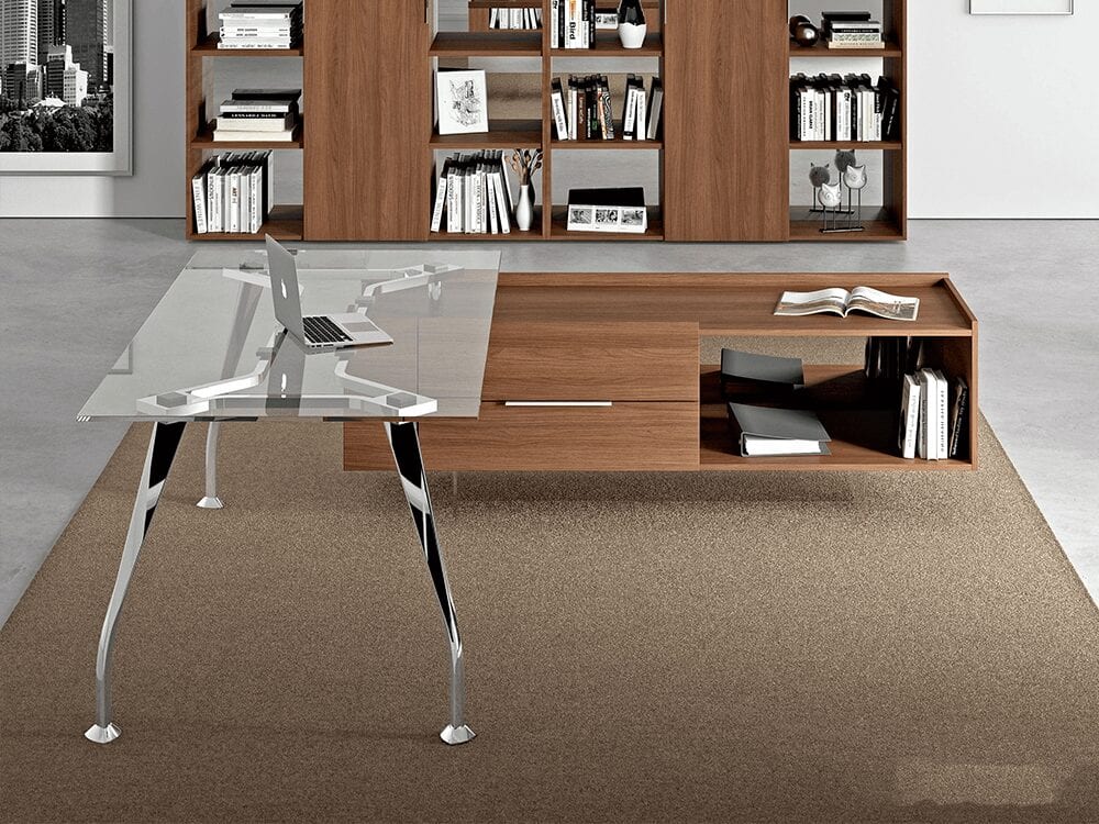 Zeta 1 Glass Top Executive Desk with Chrome Legs and Optional Credenza Unit