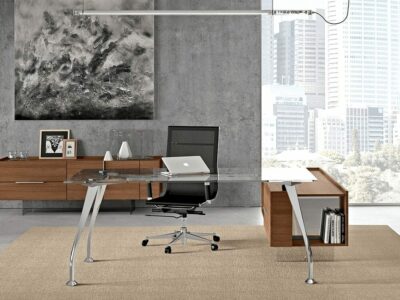 Zeta 1 Glass Top Executive Desk with Chrome Legs and Optional Credenza Unit
