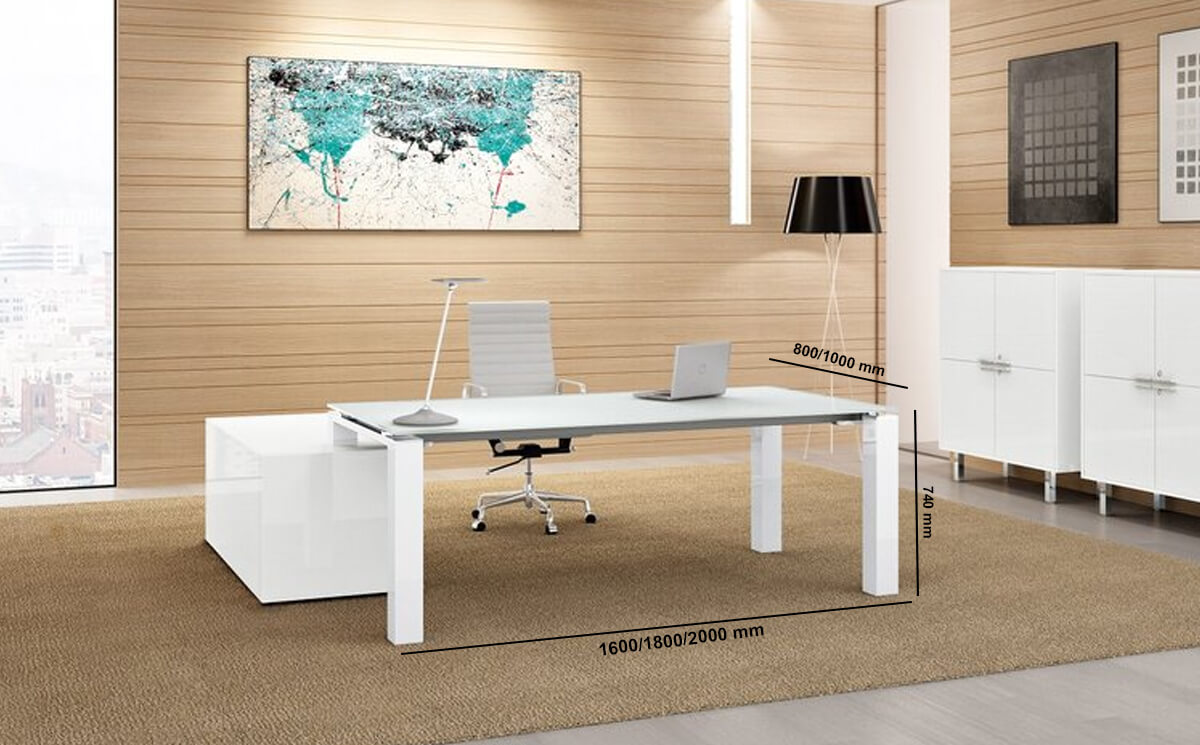 Noemi – Glass Top Executive Desk With Goalpost U Leg And Optional Credenza Unit