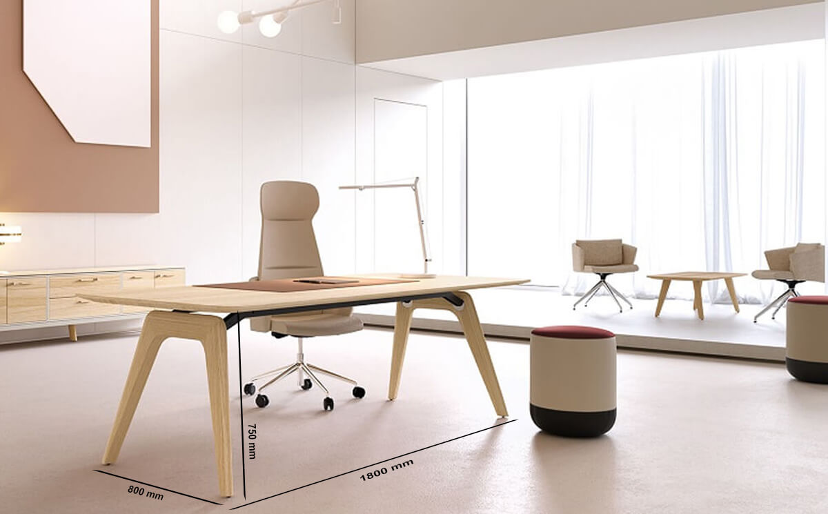 Size Forza 1 – Modern Sturdy Wood Veneer Oak Top, White, Executive Desk With A Leg