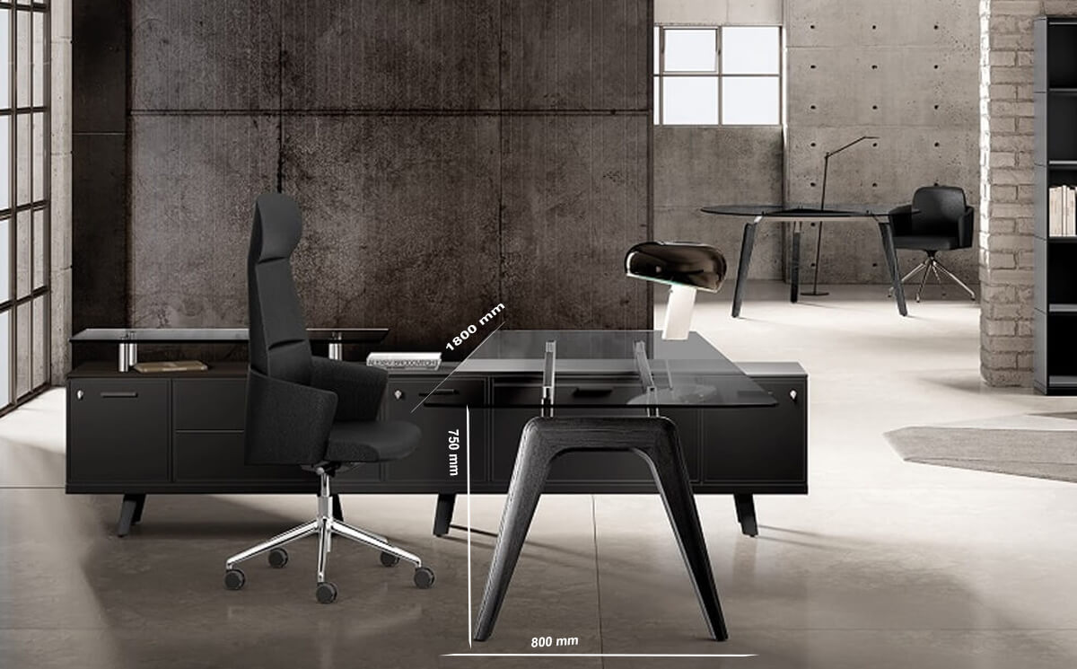 Size Forza 2 – Modern Glass Top Executive Desk With A Leg1