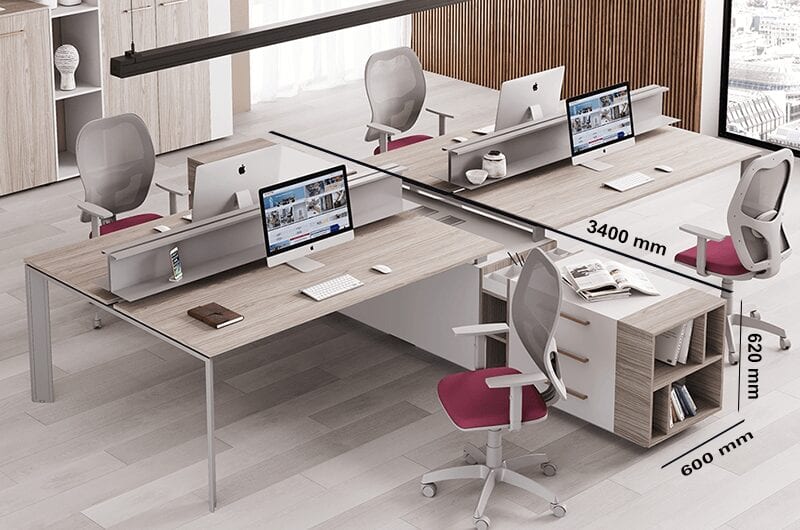 Viviana 2 - Contemporary office workstation desk for 2 or 4 with slim legs