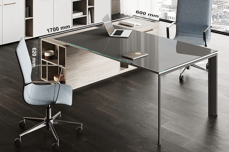 Viviana - Glass Executive Desk with Slim Legs and Optional Return & Credenza Unit