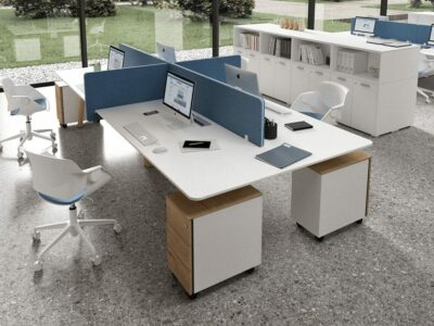 Minimo 4 - Back to back Simple Executive Desk with wooden legs and Optional Pedestal